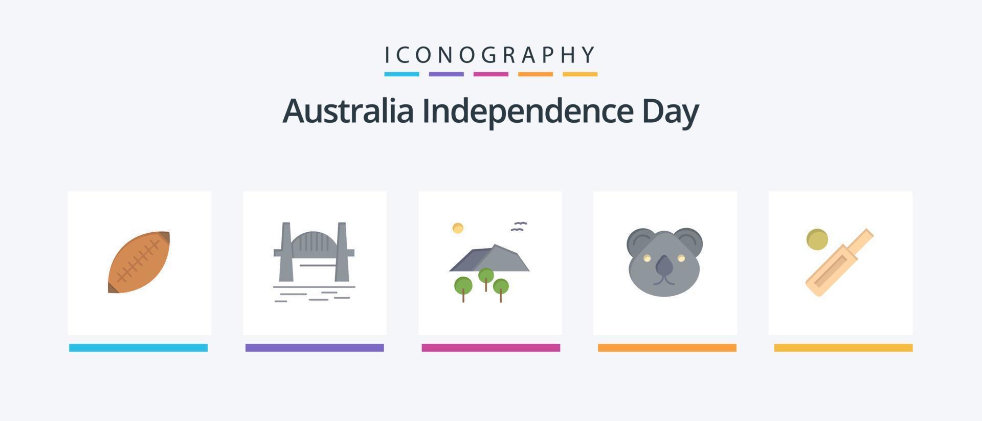 Australien oberoende dag platt 5 ikon packa Inklusive Australien. fåglar. bro. träd. landskap. kreativ ikoner design vektor