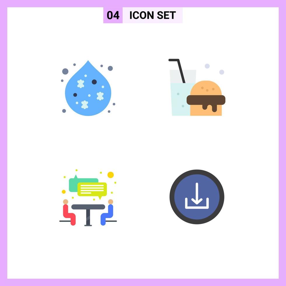 Stock Vector Icon Pack mit 4 Zeilenzeichen und Symbolen für Umweltverschmutzungsanwendung Drink Interview Download editierbare Vektordesign-Elemente