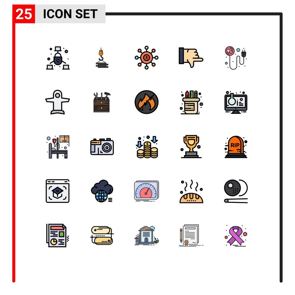 25 thematische, vektorgefüllte flache Linienfarben und editierbare Symbole von Herz-Daumen-nach-unten-Haken mögen es nicht, editierbare Vektordesign-Elemente zu säen vektor