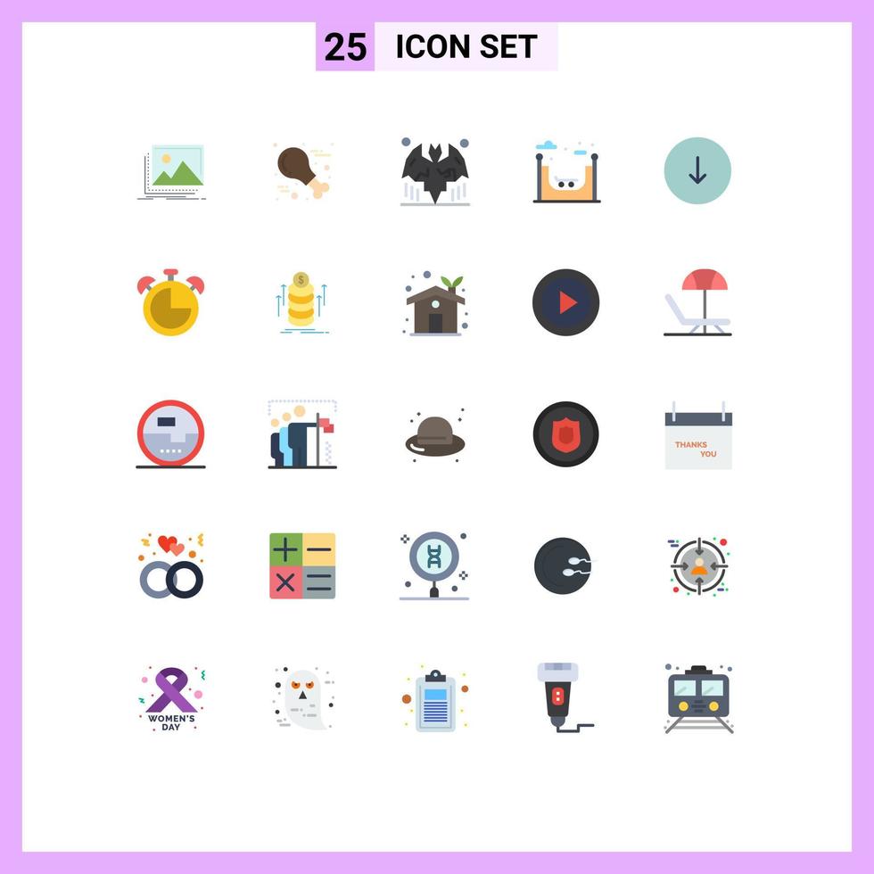 mobil gränssnitt platt Färg uppsättning av 25 piktogram av ner skridsko Kalkon liv natt redigerbar vektor design element