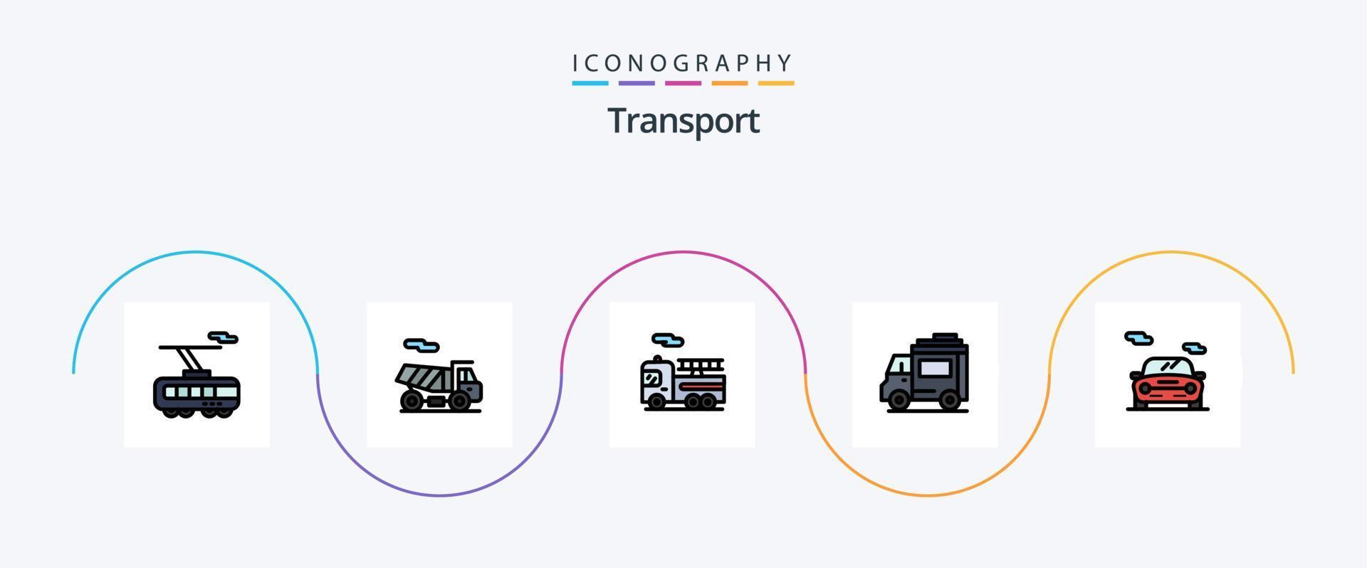transport linje fylld platt 5 ikon packa Inklusive . bil. fordon. bil vektor