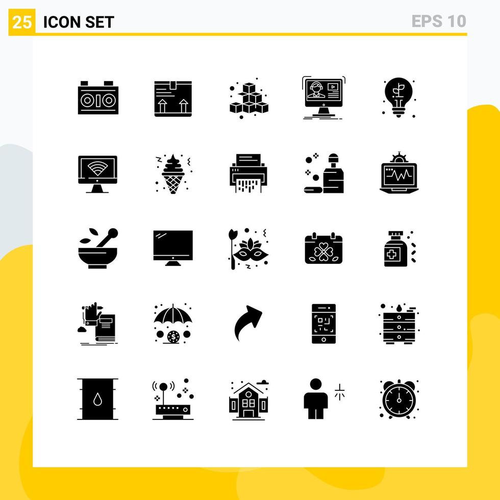uppsättning av 25 modern ui ikoner symboler tecken för utbildning media kuber video spela redigerbar vektor design element
