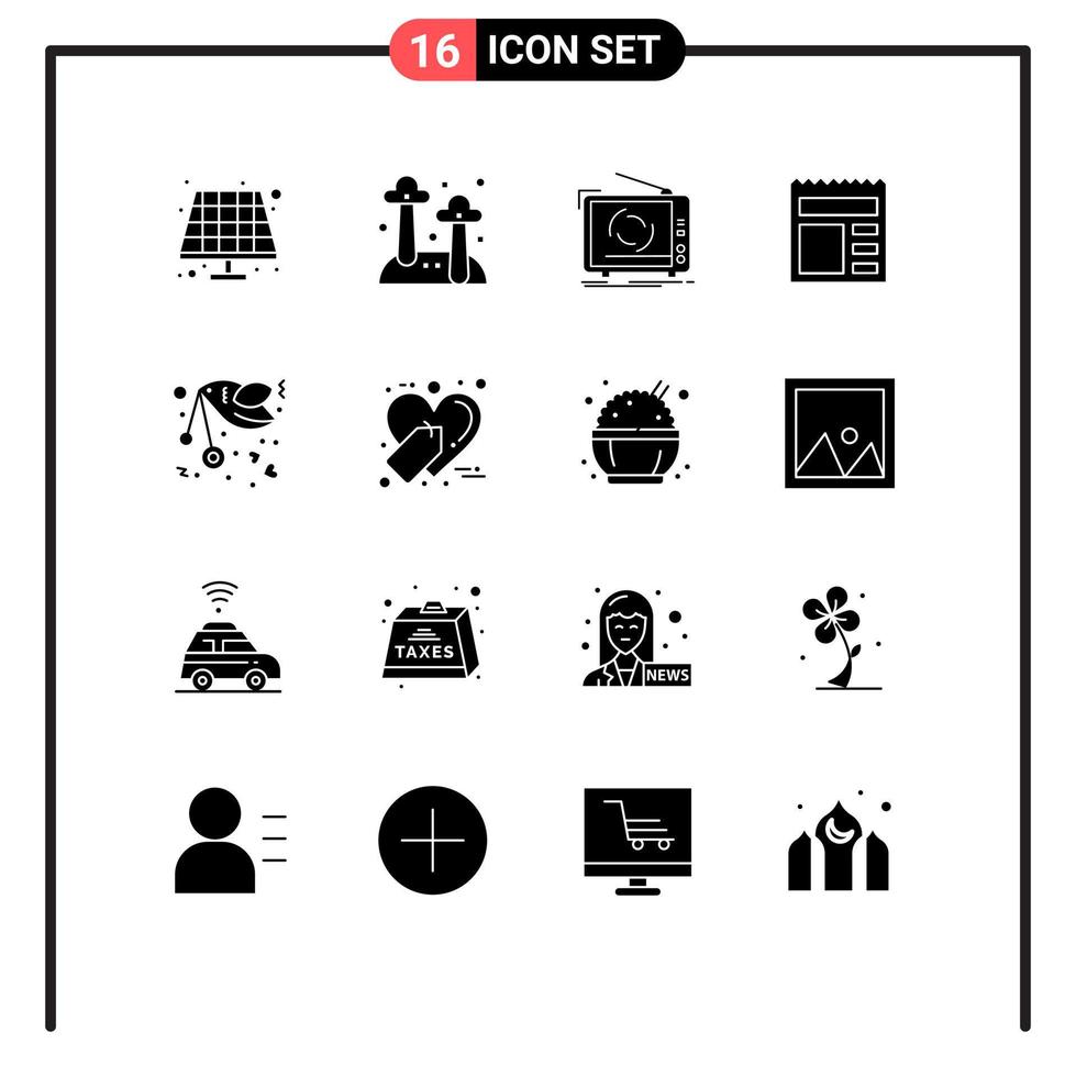 16 universelle solide Glyphen, die für Web- und mobile Anwendungen gesetzt werden, fliegen Bank ad ui-Dokument bearbeitbare Vektordesign-Elemente vektor