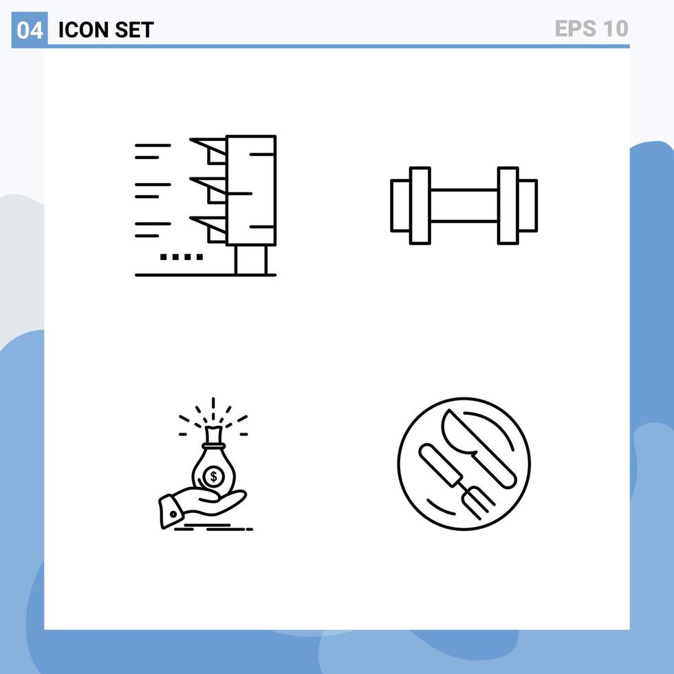 Piktogrammsatz aus 4 einfachen, gefüllten, flachen Farben von editierbaren Vektordesign-Elementen für das Gewicht des Verkehrshandgyms vektor