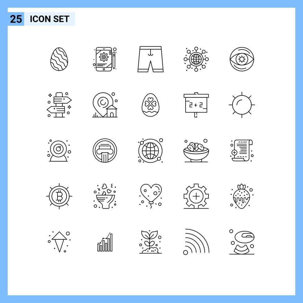 25 universell linje tecken symboler av öga börja Tillbehör nätverkande shorts redigerbar vektor design element