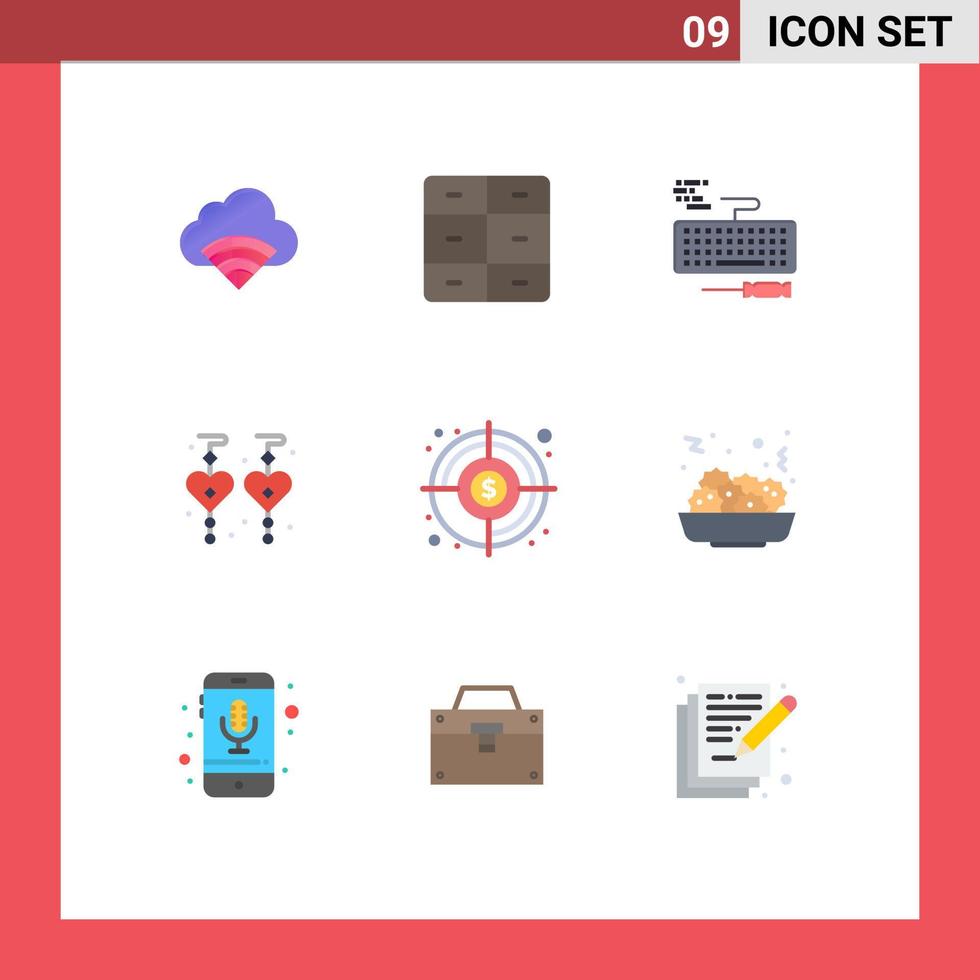 satz von 9 modernen ui symbolen symbole zeichen für ziel ziel schlüssel liebe benutzerdefinierte ohrringe editierbare vektordesignelemente vektor