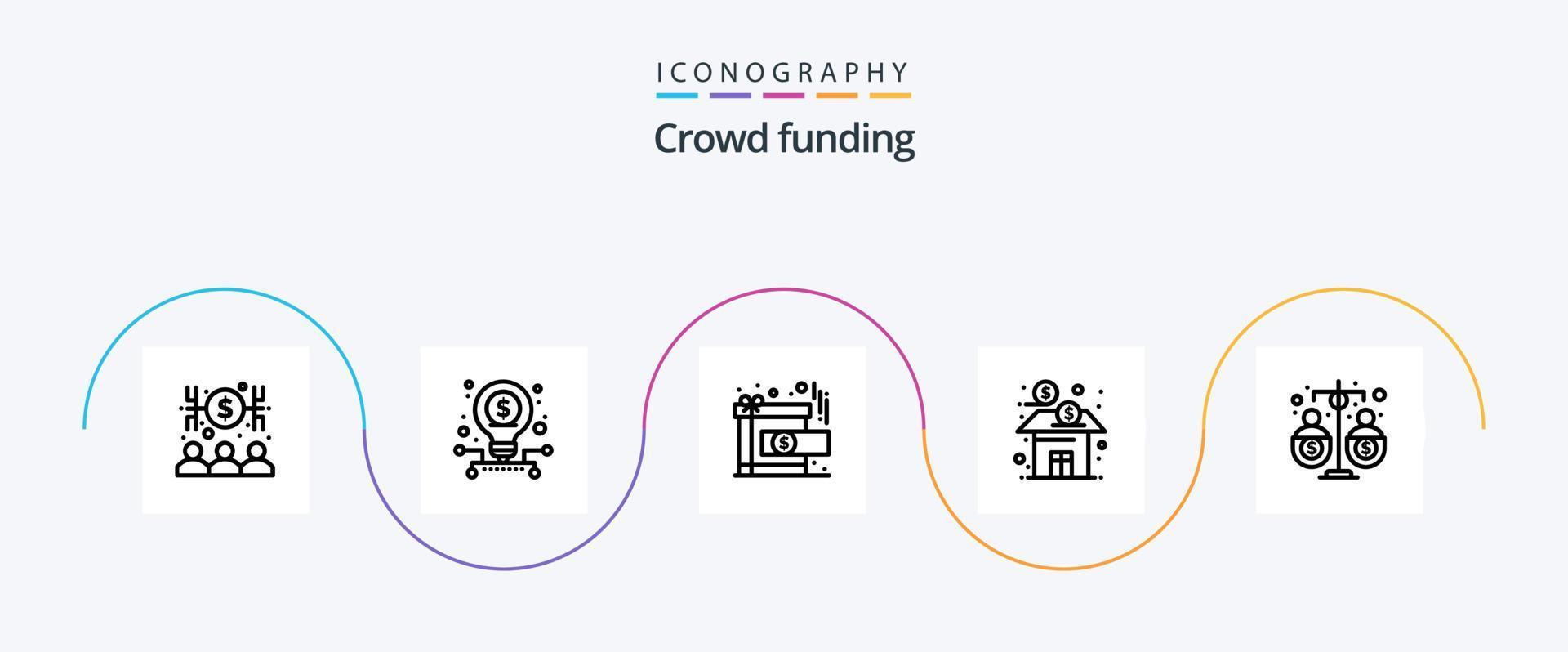 Crowdfunding Line 5 Icon Pack inklusive Budget. Fonds. Leistung. Finanzen. Bank vektor