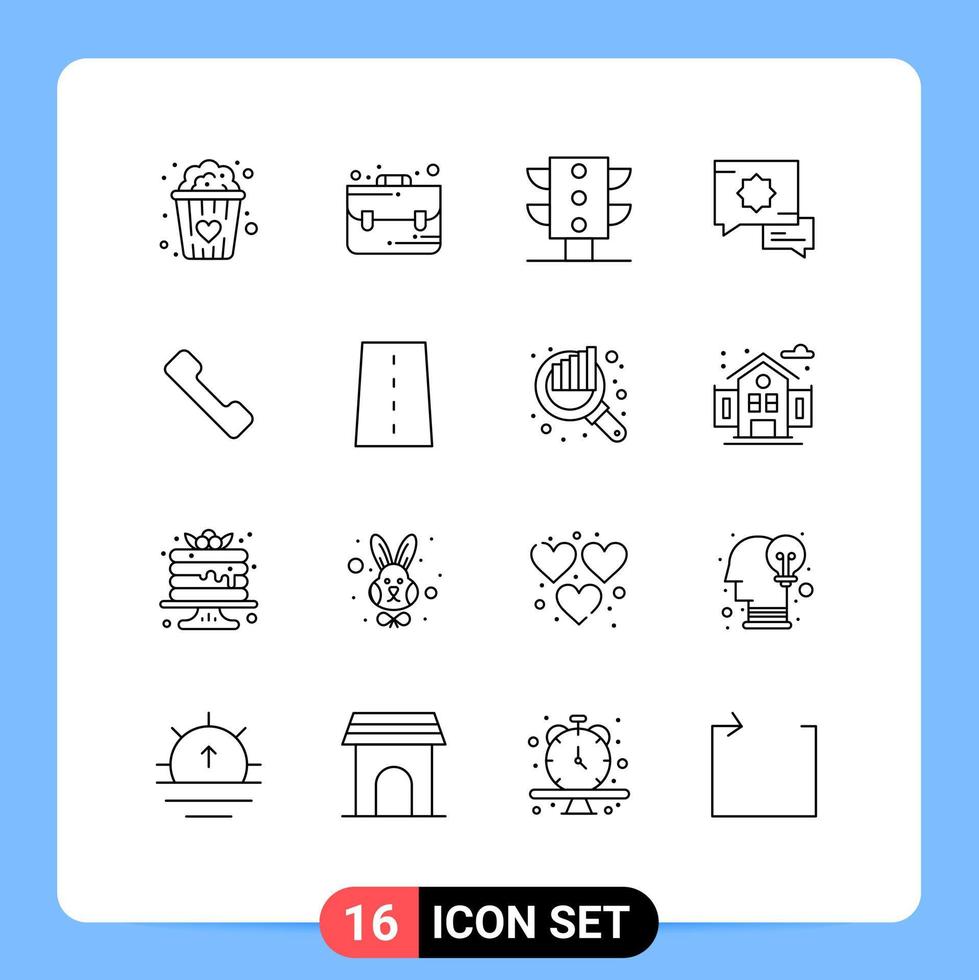 16 Benutzeroberflächen-Gliederungspaket mit modernen Zeichen und Symbolen von Linien, Auffahrt, Verkehr, Mobiltelefon, bearbeitbare Vektordesign-Elemente vektor