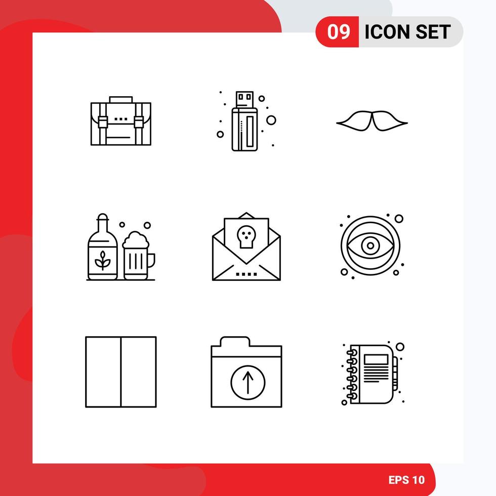 uppsättning av 9 modern ui ikoner symboler tecken för kopp öl kontakt män Movember redigerbar vektor design element