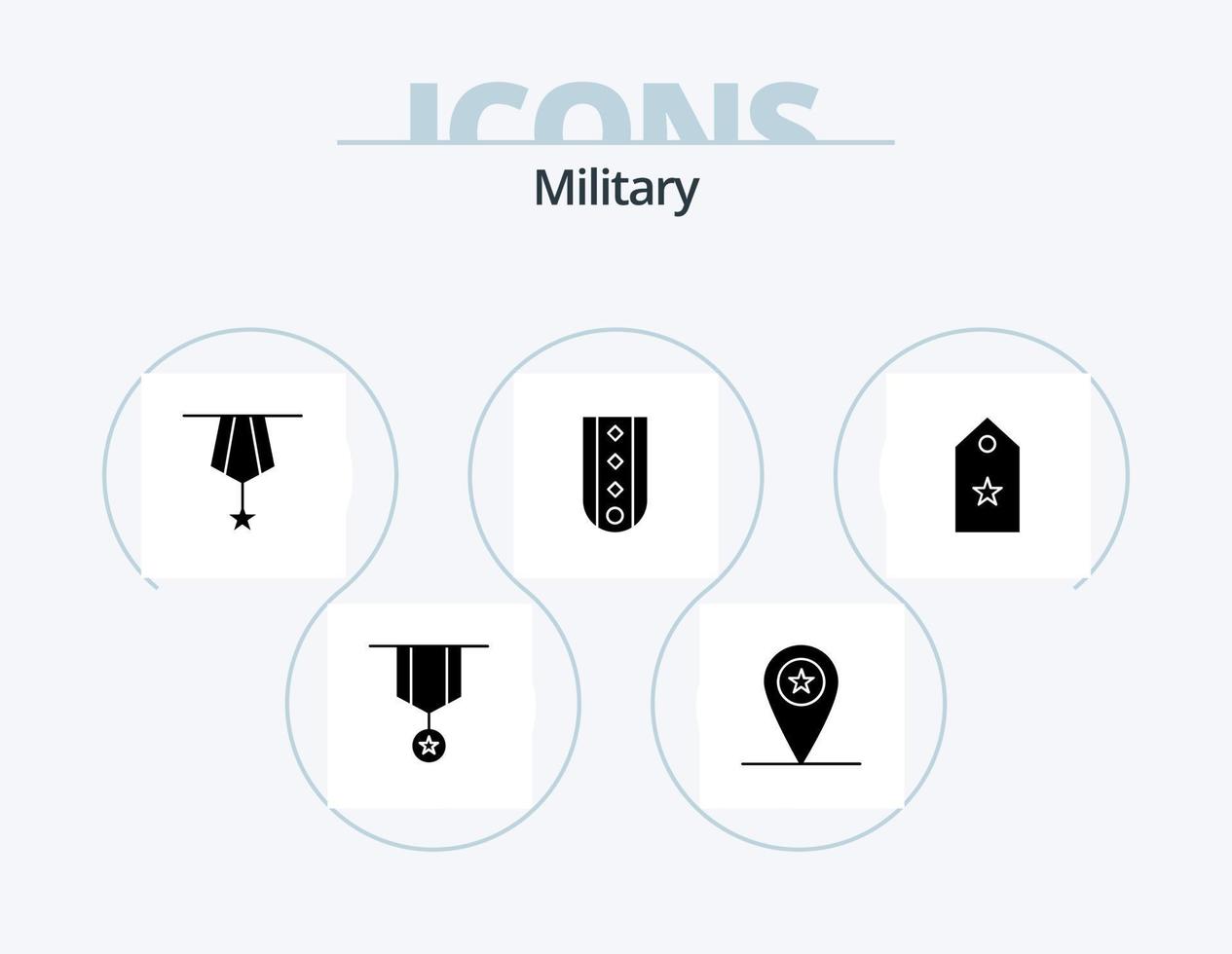 militär glyf ikon packa 5 ikon design. rang. insignier. soldat. ruter. medalj vektor