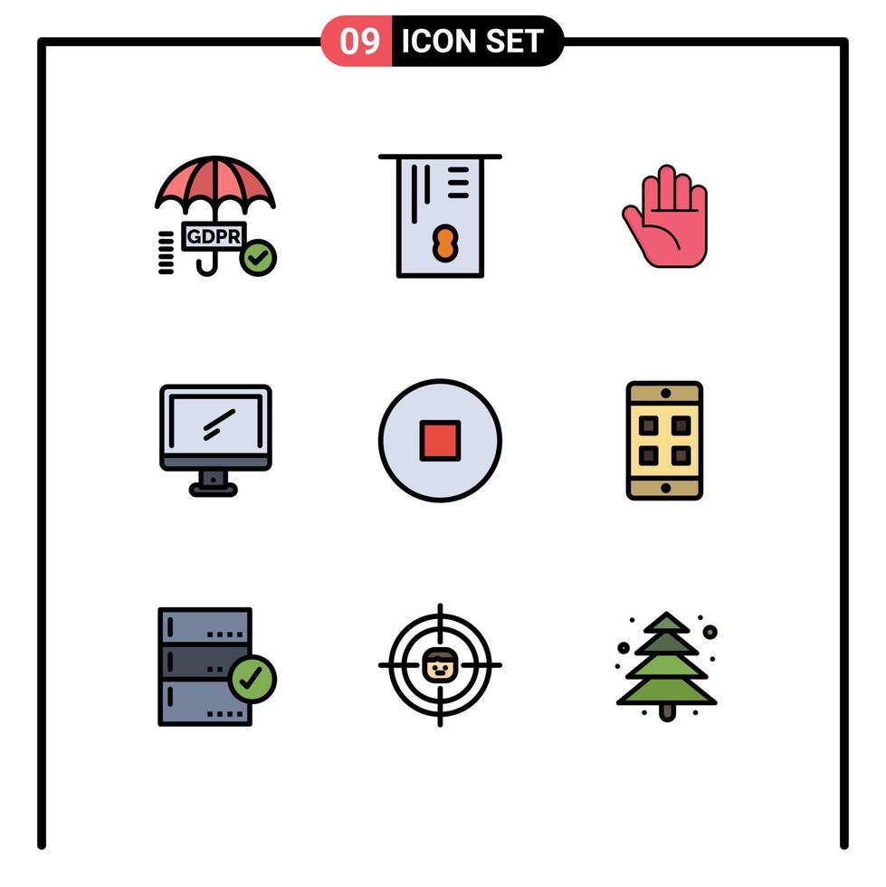 modern uppsättning av 9 fylld linje platt färger pictograph av cell sluta hand cirkel imac redigerbar vektor design element