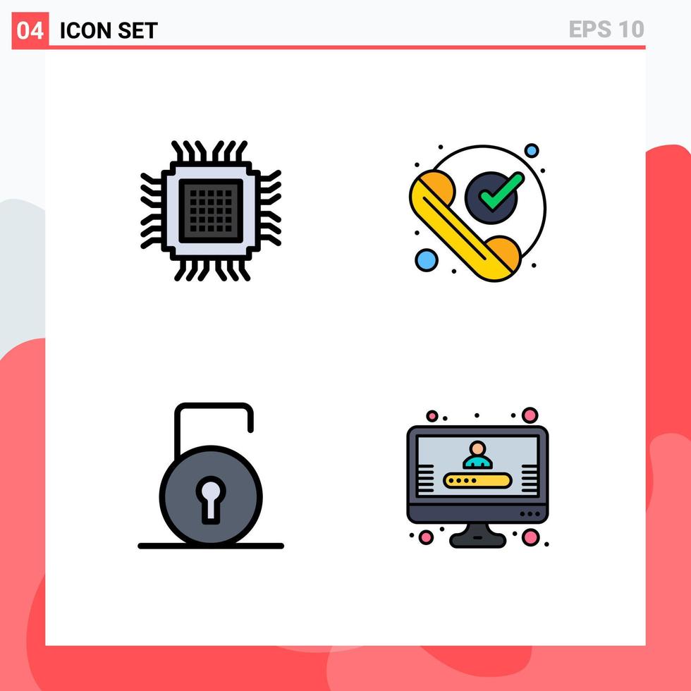 Satz von 4 Vektor-Filledline-Flachfarben auf Raster für große empfangene Datenbank-Checked-Lock-Pad-editierbare Vektordesign-Elemente vektor