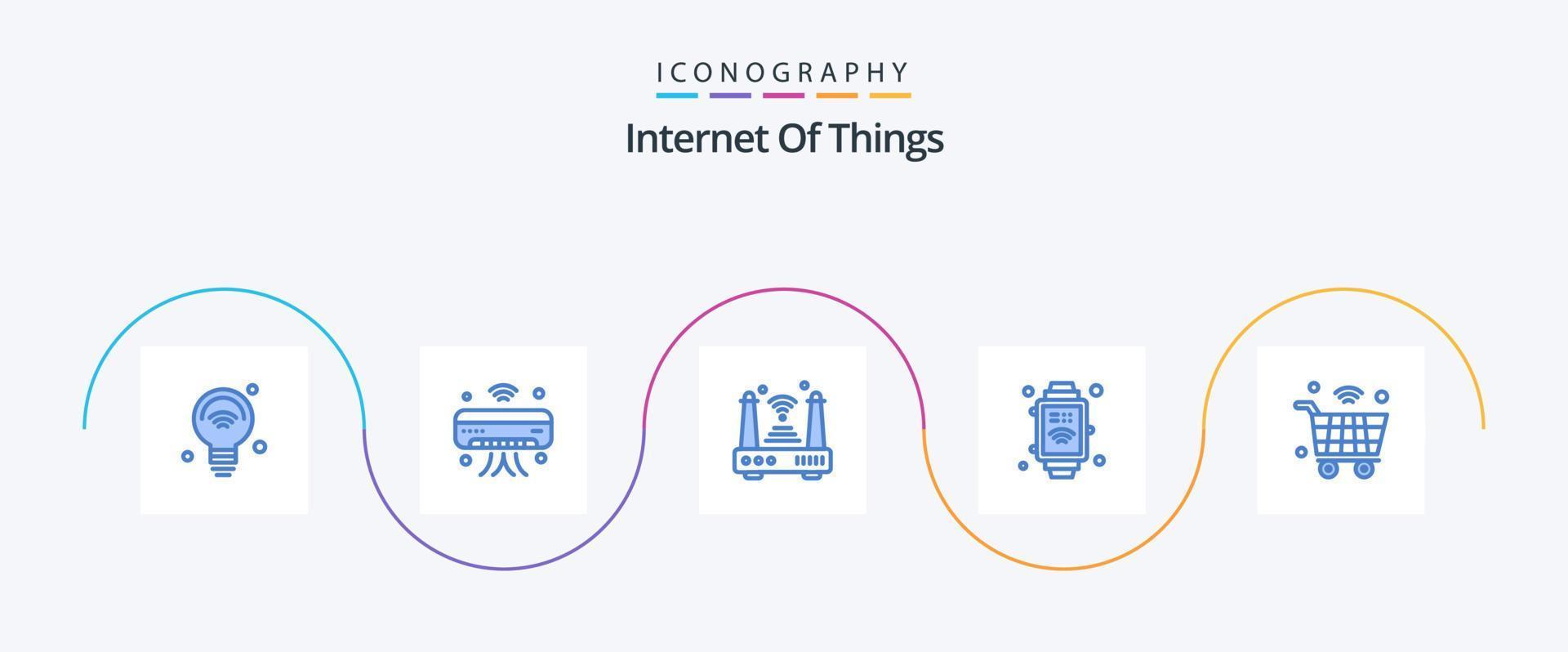 Internet der Dinge Blue 5 Icon Pack inklusive Internet der Dinge. Einzeigeruhr. iot. W-lan. Router vektor