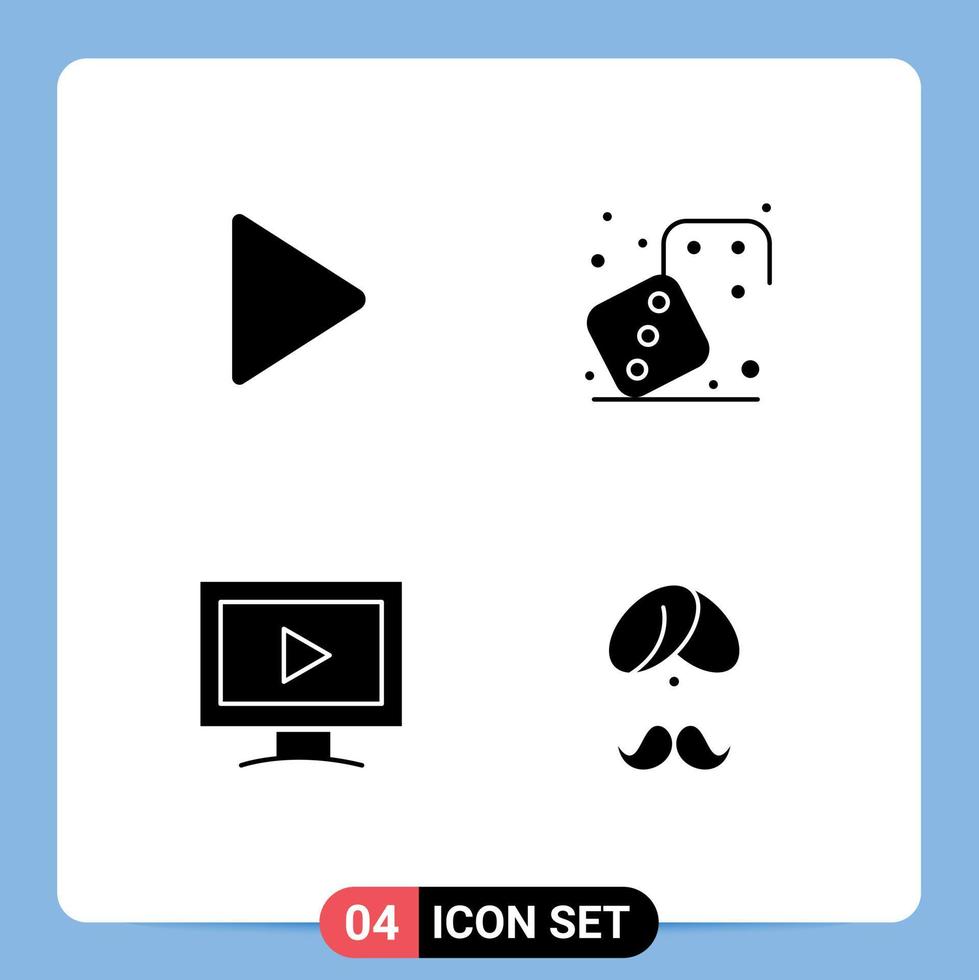 piktogrammsatz aus 4 einfachen soliden glyphen des spielvideowettbewerbs spielen hinduistische editierbare vektordesignelemente vektor