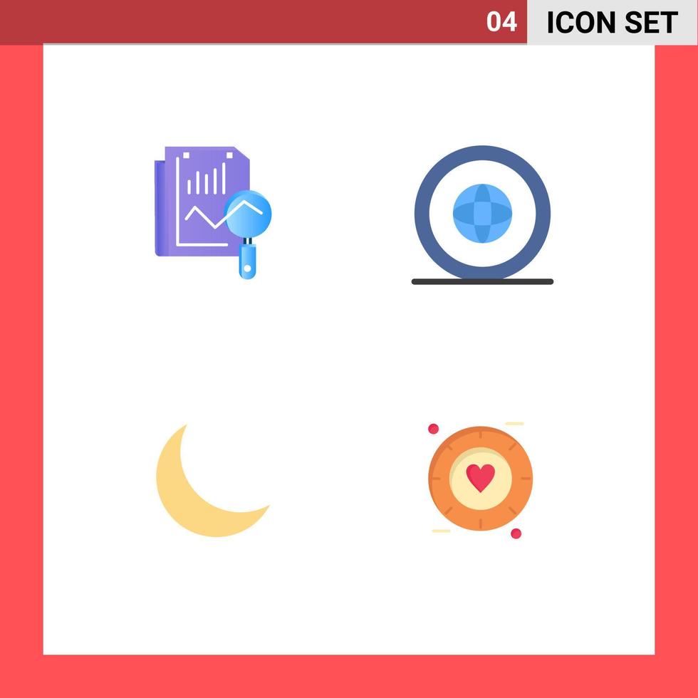 Benutzeroberflächenpaket mit 4 grundlegenden flachen Symbolen der Datei Moon Computing Globe Sleep editierbare Vektordesign-Elemente vektor