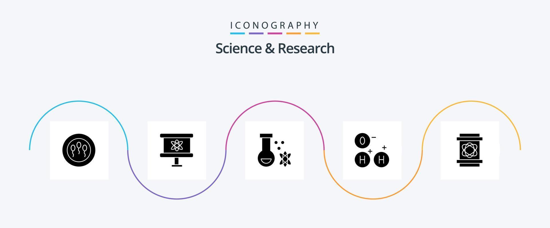 Science Glyph 5 Icon Pack inklusive Leerzeichen. Achtung. Trank. Fass. Wissenschaft vektor