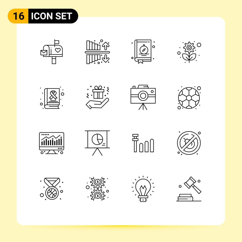 universell ikon symboler grupp av 16 modern konturer av medvetenhet växt vinst hållbar camping redigerbar vektor design element