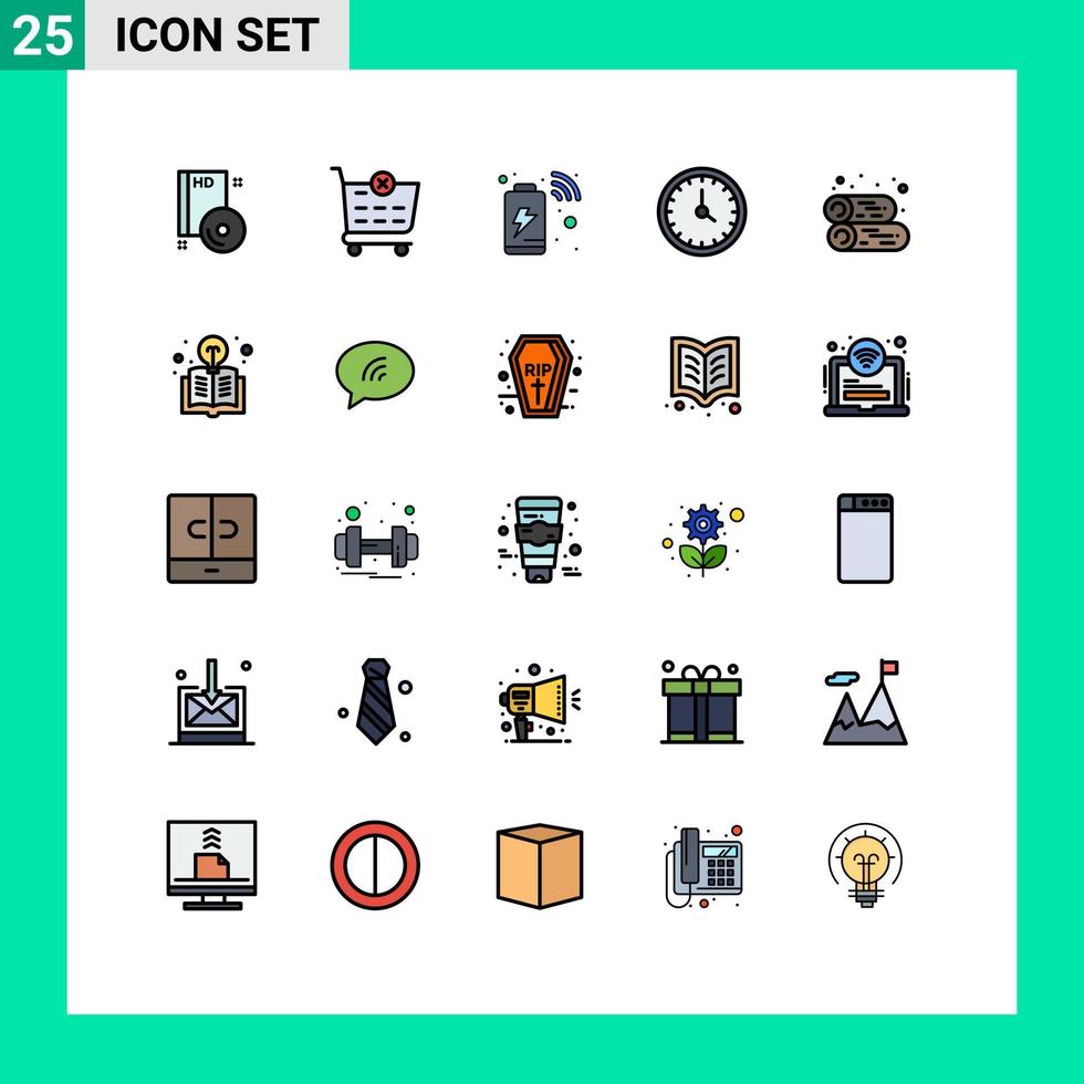 Stock Vector Icon Pack mit 25 Zeilenzeichen und Symbolen für Zeit Kontakt Batterie Uhr Internet editierbare Vektordesign-Elemente