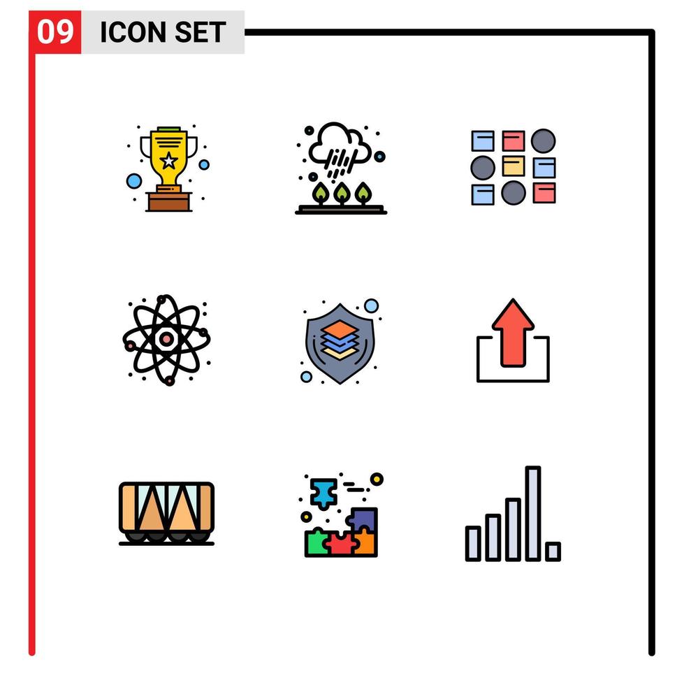 modern uppsättning av 9 fylld linje platt färger pictograph av grafisk hjärna pattren vetenskap fysik redigerbar vektor design element