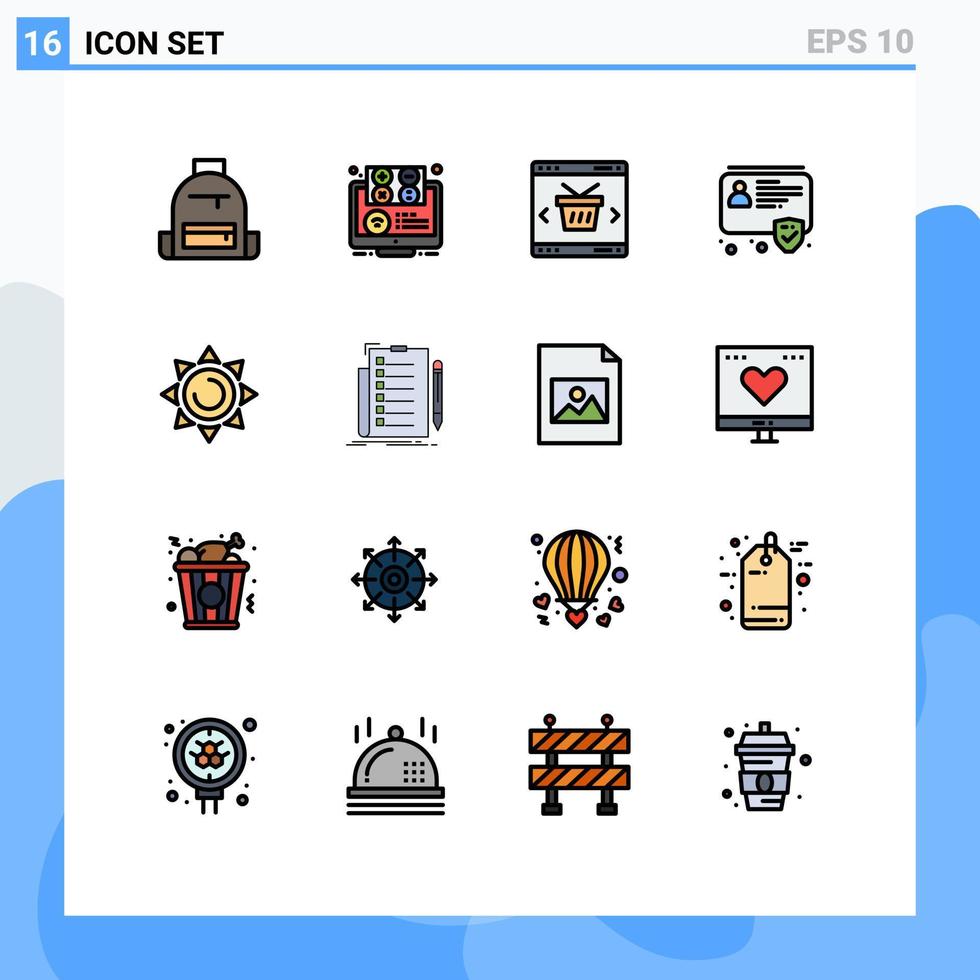 platt Färg fylld linje packa av 16 universell symboler av bricka Lagra utbildning handla korg redigerbar kreativ vektor design element