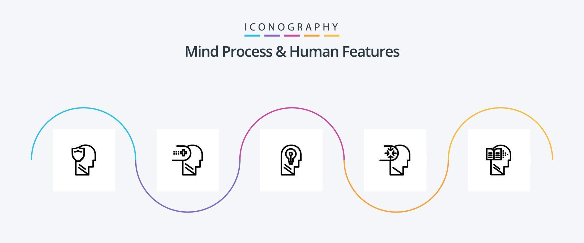 Mind Process und Human Features Line 5 Icon Pack inklusive Idee. Unternehmen. Gesundheit. Feature. Verstand vektor