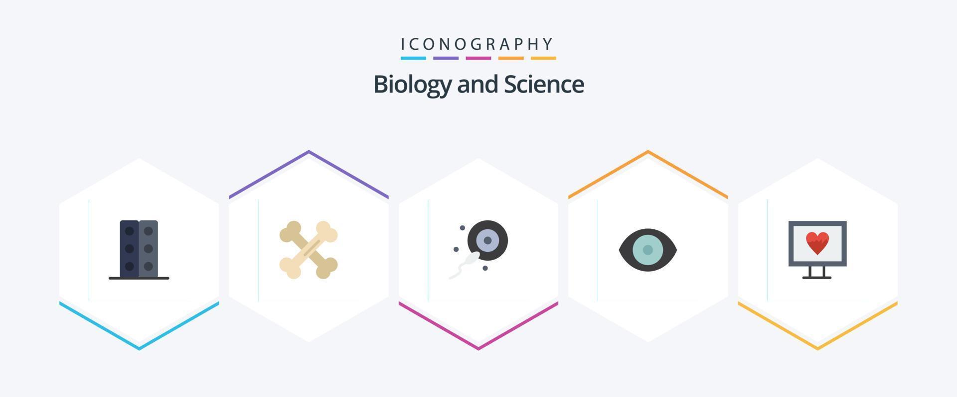 Biologie 25 Flat Icon Pack inklusive Puls. Herz. Düngung. Wissenschaft. Auge vektor