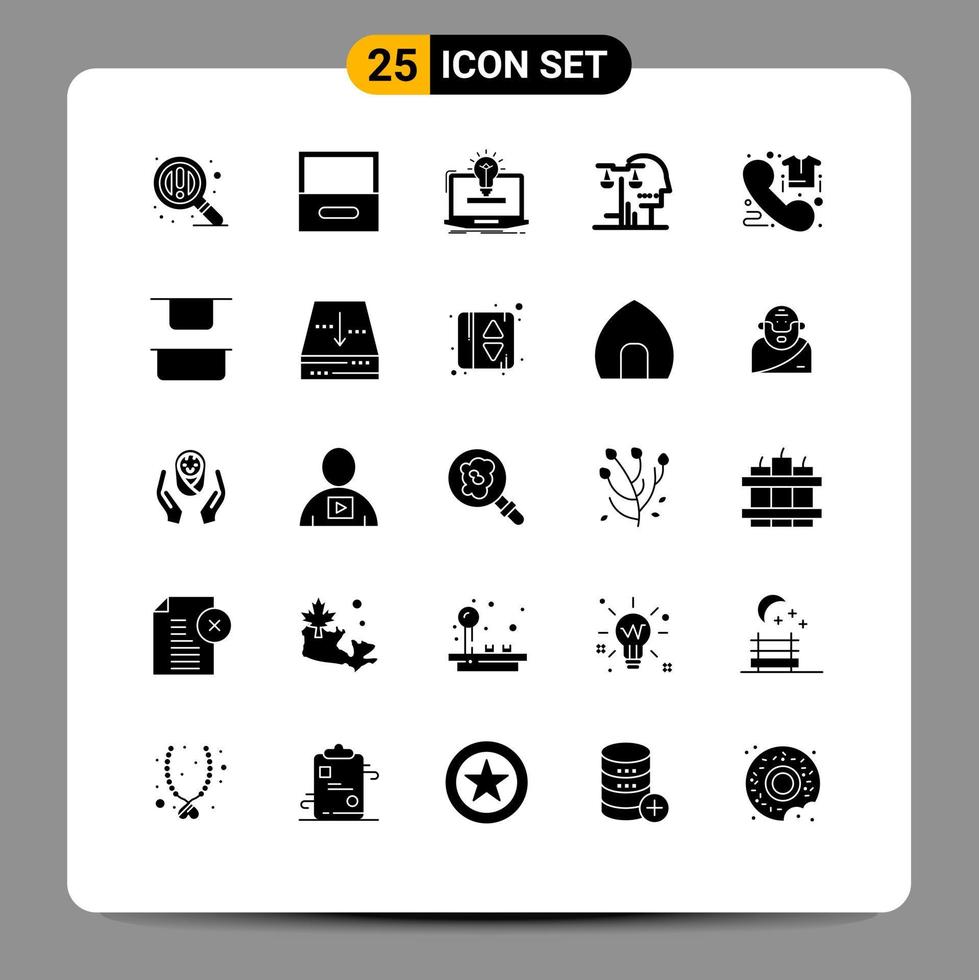 Aktienvektor-Icon-Pack mit 25 Zeilenzeichen und Symbolen für Handelsrecht, Idee, Urteil, Gericht, editierbare Vektordesign-Elemente vektor