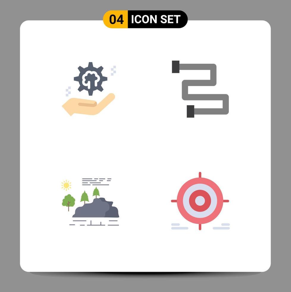 4 platt ikon begrepp för webbplatser mobil och appar miljö landskap hjärna uppvärmning berg redigerbar vektor design element