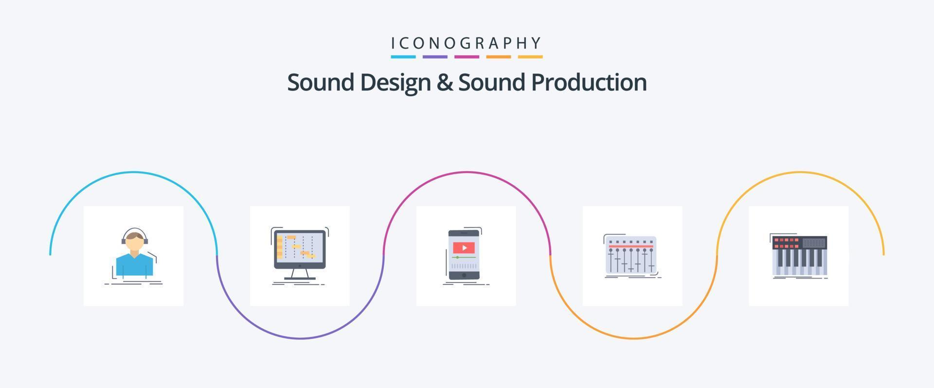 Sounddesign und Soundproduktion Flat 5 Icon Pack inklusive Mixer. Konsole. Digital. Handy, Mobiltelefon. p vektor