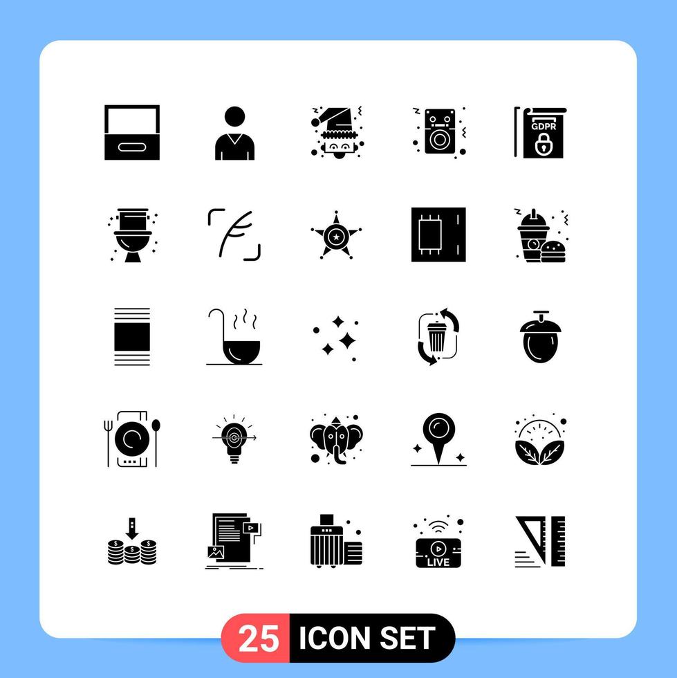 25 thematische Vektor-Solid-Glyphen und editierbare Symbole von Regeln gdpr Santa Player Songs editierbare Vektordesign-Elemente vektor