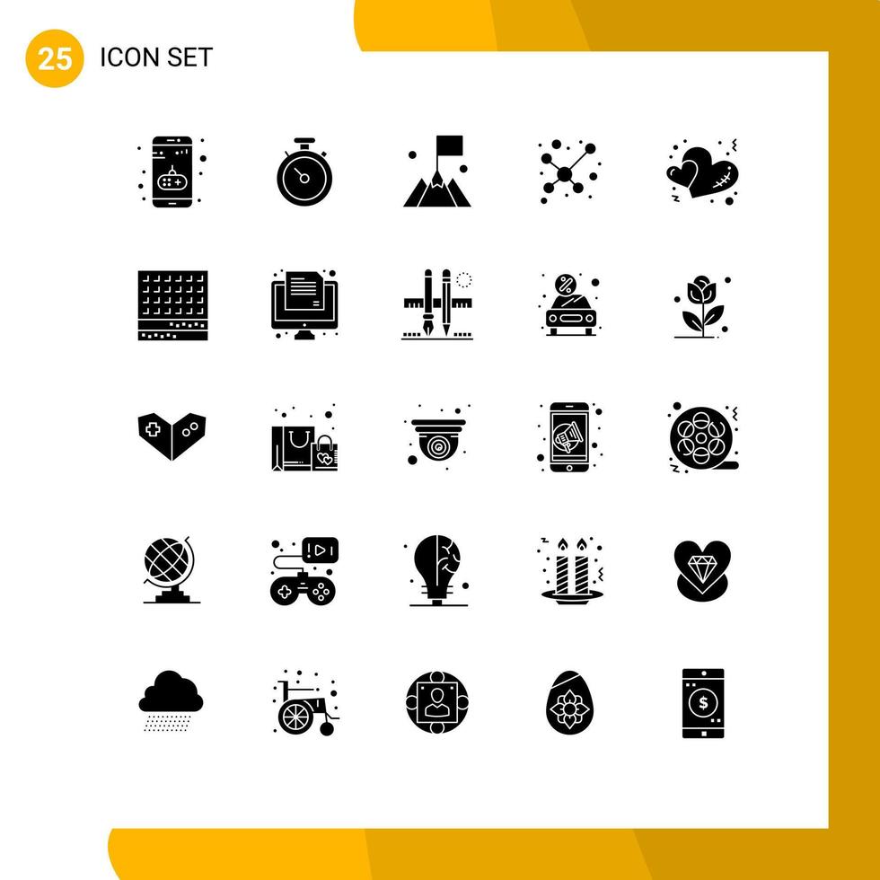 uppsättning av 25 modern ui ikoner symboler tecken för kärlek hjärta flagga vetenskap atom redigerbar vektor design element