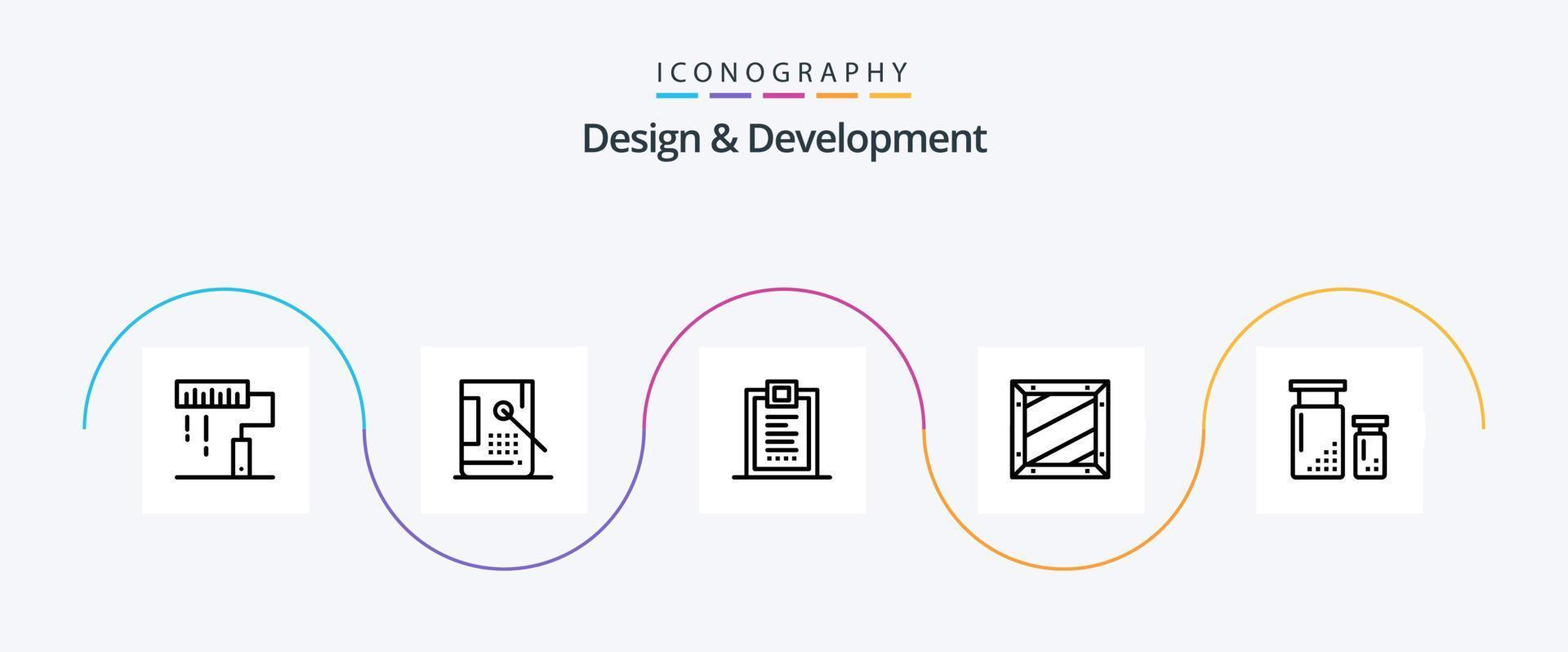 design och utveckling linje 5 ikon packa Inklusive design. låda. utveckling. utveckling. leverans vektor