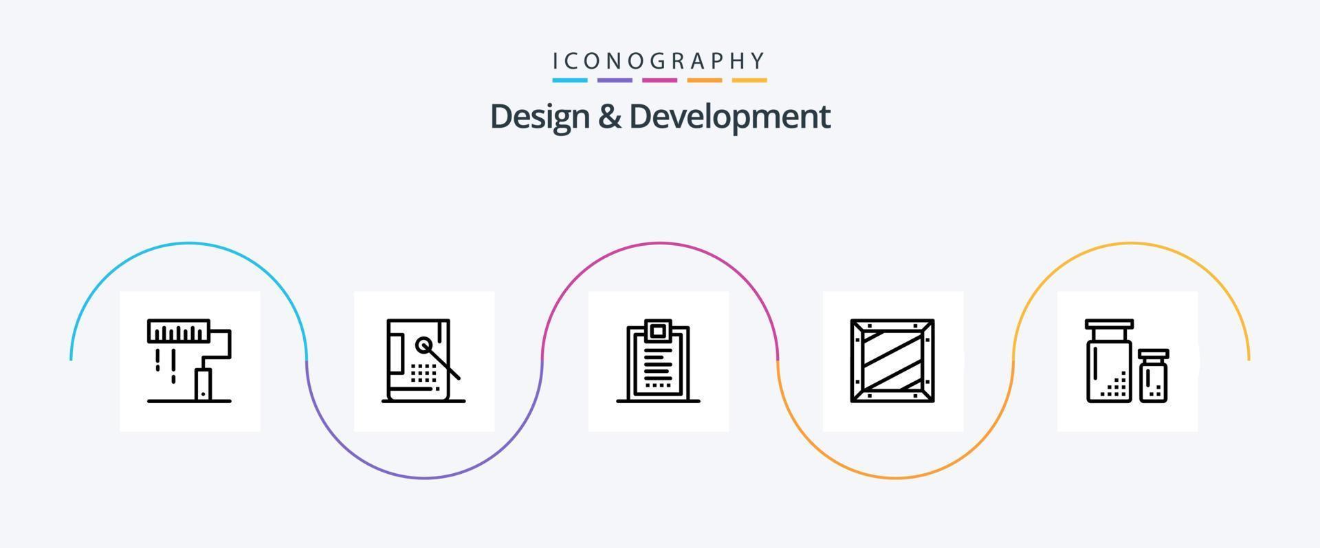 Design- und Entwicklungslinie 5 Icon Pack inklusive Design. Kasten. Entwicklung. Entwicklung. Lieferung vektor