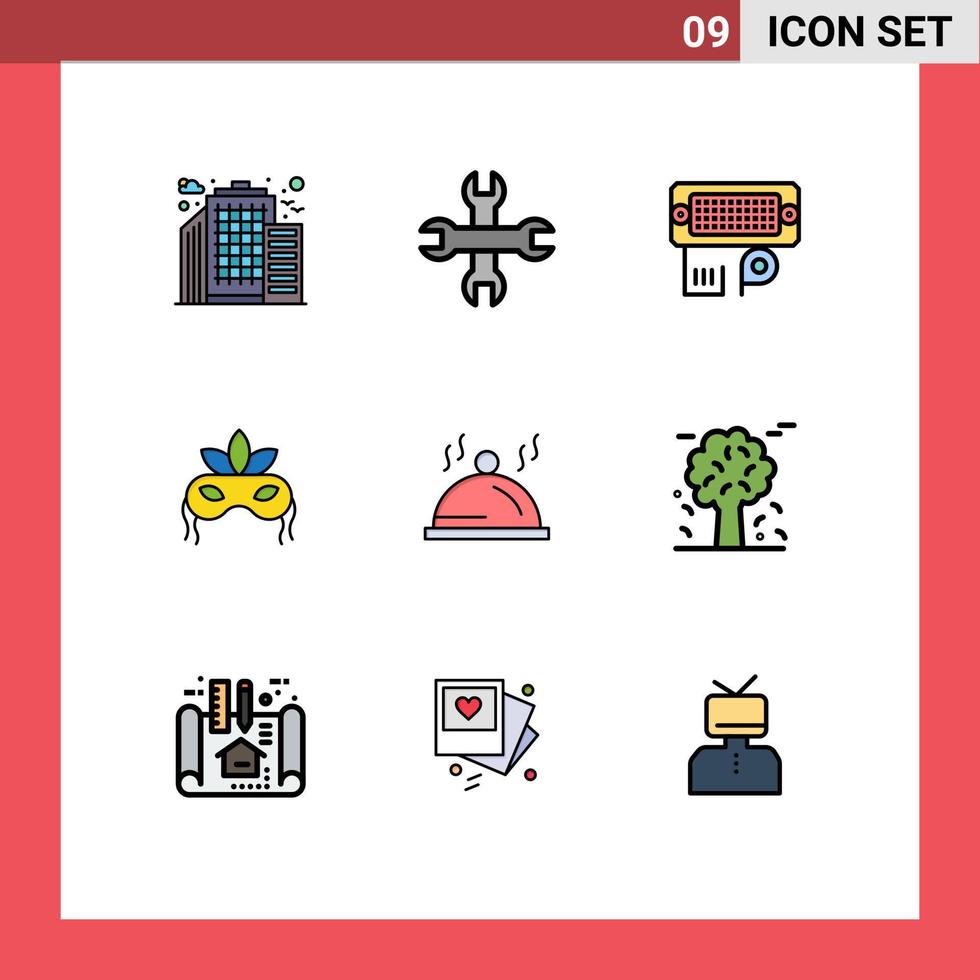 mobil gränssnitt fylld linje platt Färg uppsättning av 9 piktogram av serva maträtt data hotell venetian redigerbar vektor design element