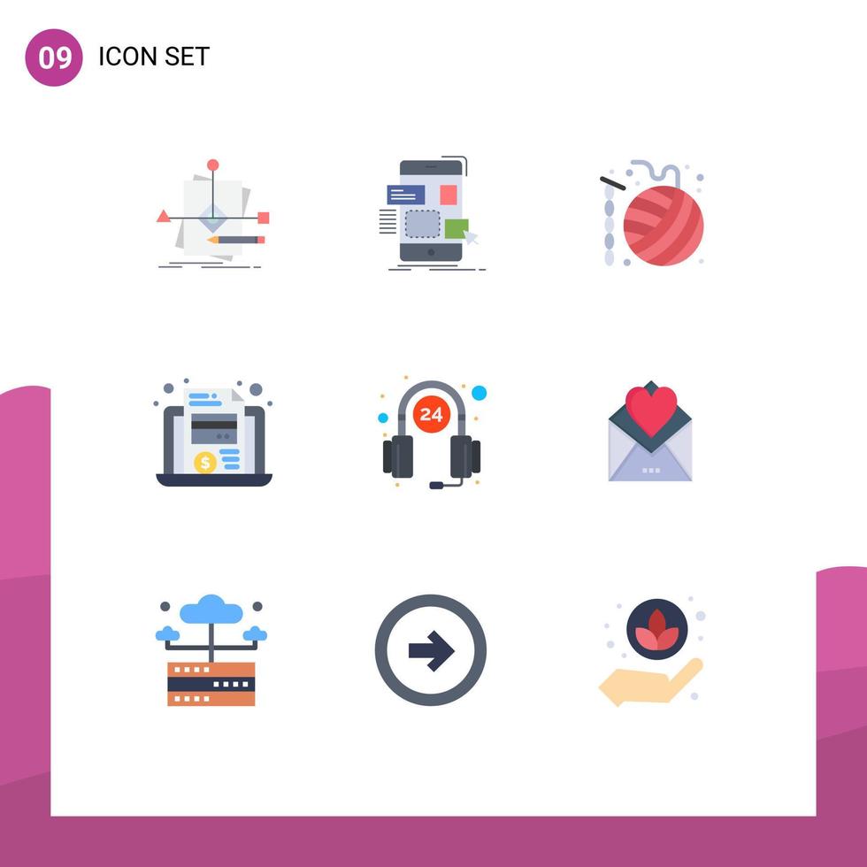 packa av 9 kreativ platt färger av fil bärbar dator ui sticka virka redigerbar vektor design element