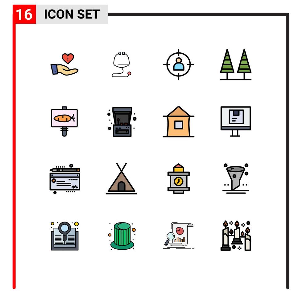 redigerbar vektor linje packa av 16 enkel platt Färg fylld rader av parkera skog stetoskop eco mål redigerbar kreativ vektor design element