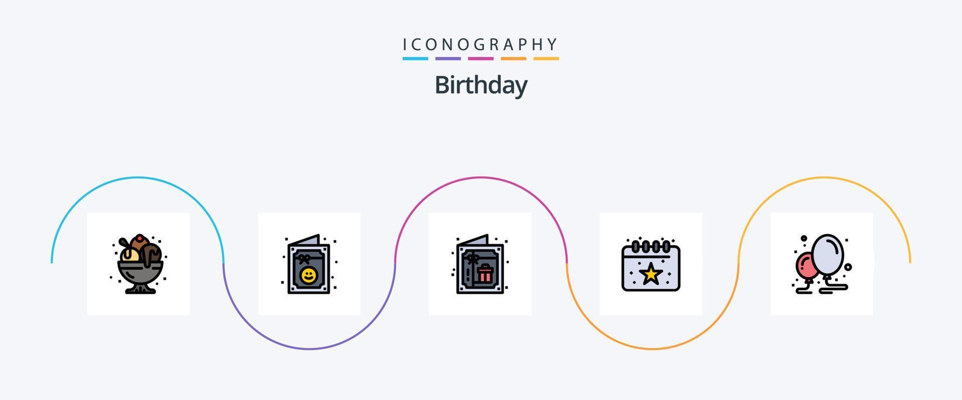 Geburtstagslinie gefülltes flaches 5-Icon-Paket einschließlich. Dekoration. Gruppe. Geburtstag. Gruppe vektor
