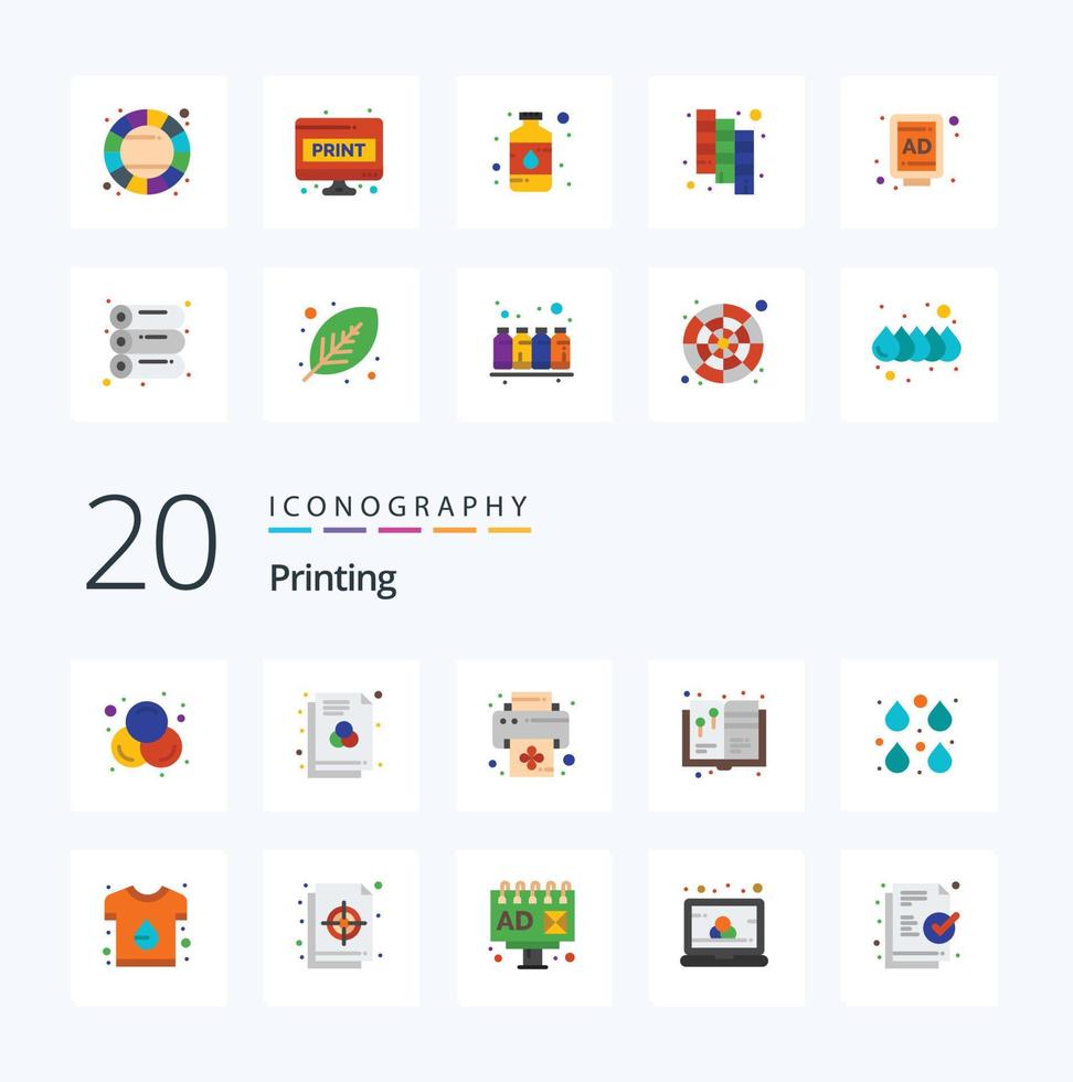 20 Flachfarben-Icon-Pack zum Drucken wie Bearbeiten der Drop-Print-Farbabbildung vektor