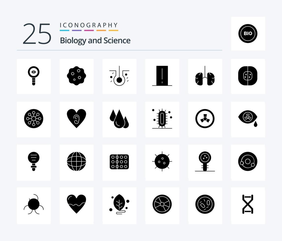 biologi 25 fast glyf ikon packa Inklusive anatomi. grej. zoom. elektronik. biologi meter vektor