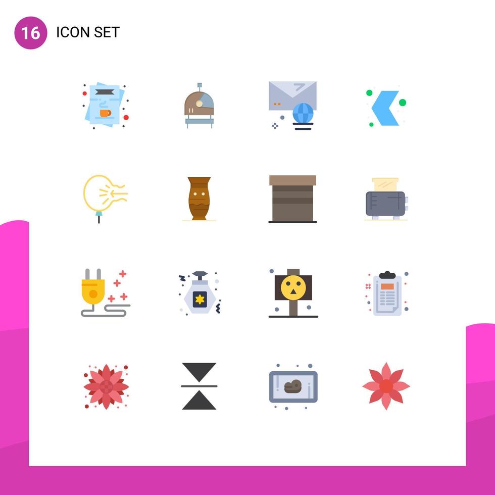 Gruppe von 16 modernen flachen Farben, die für das Luft-Multimedia-Konto eingestellt sind, linker Pfeil, editierbares Paket kreativer Vektordesign-Elemente vektor