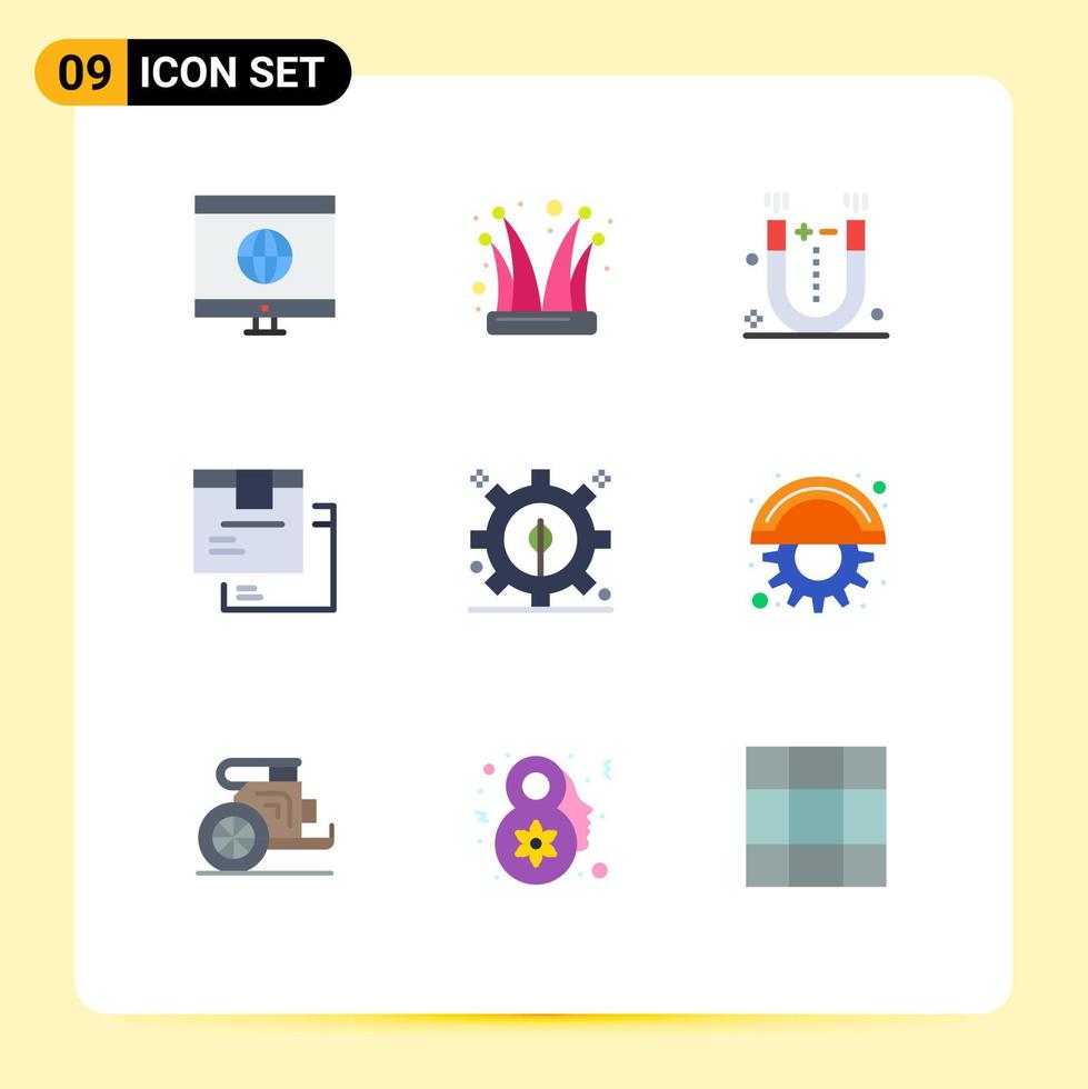 moderner satz von 9 flachen farben und symbolen wie bearbeitbare vektordesignelemente für entwicklungslogistikattraktionen warenboxen vektor