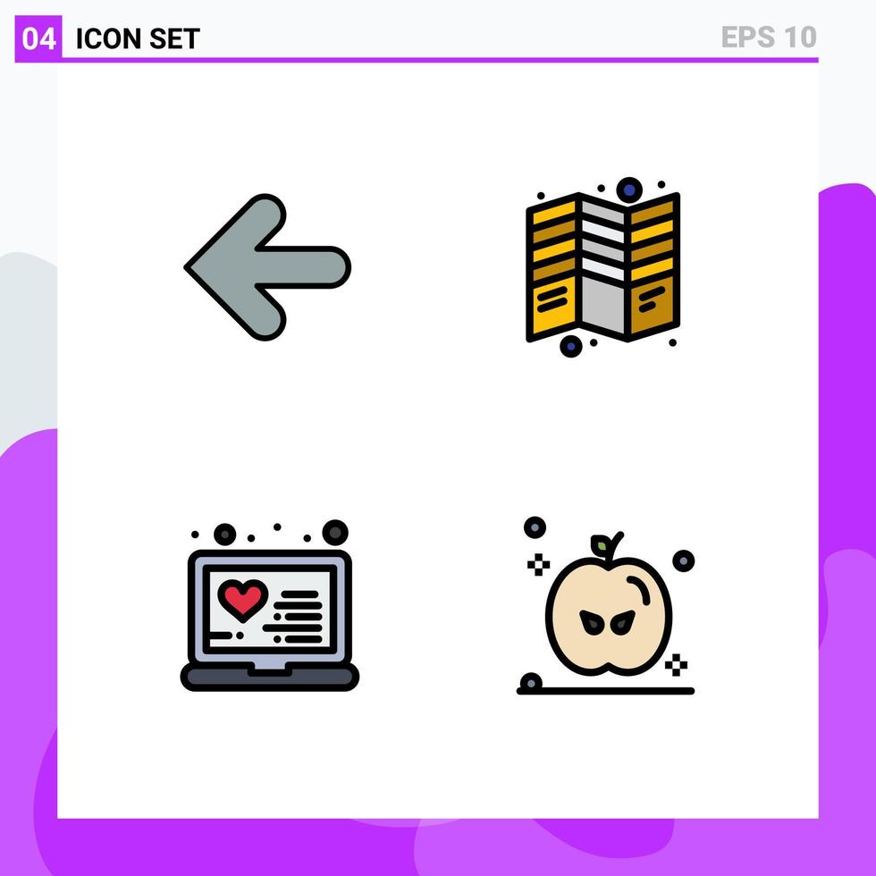 Packung mit 4 modernen Filledline-Flachfarbzeichen und -symbolen für Web-Printmedien wie Pfeil, Laptop-Punkt, Rückenfalte, online bearbeitbare Vektordesign-Elemente vektor