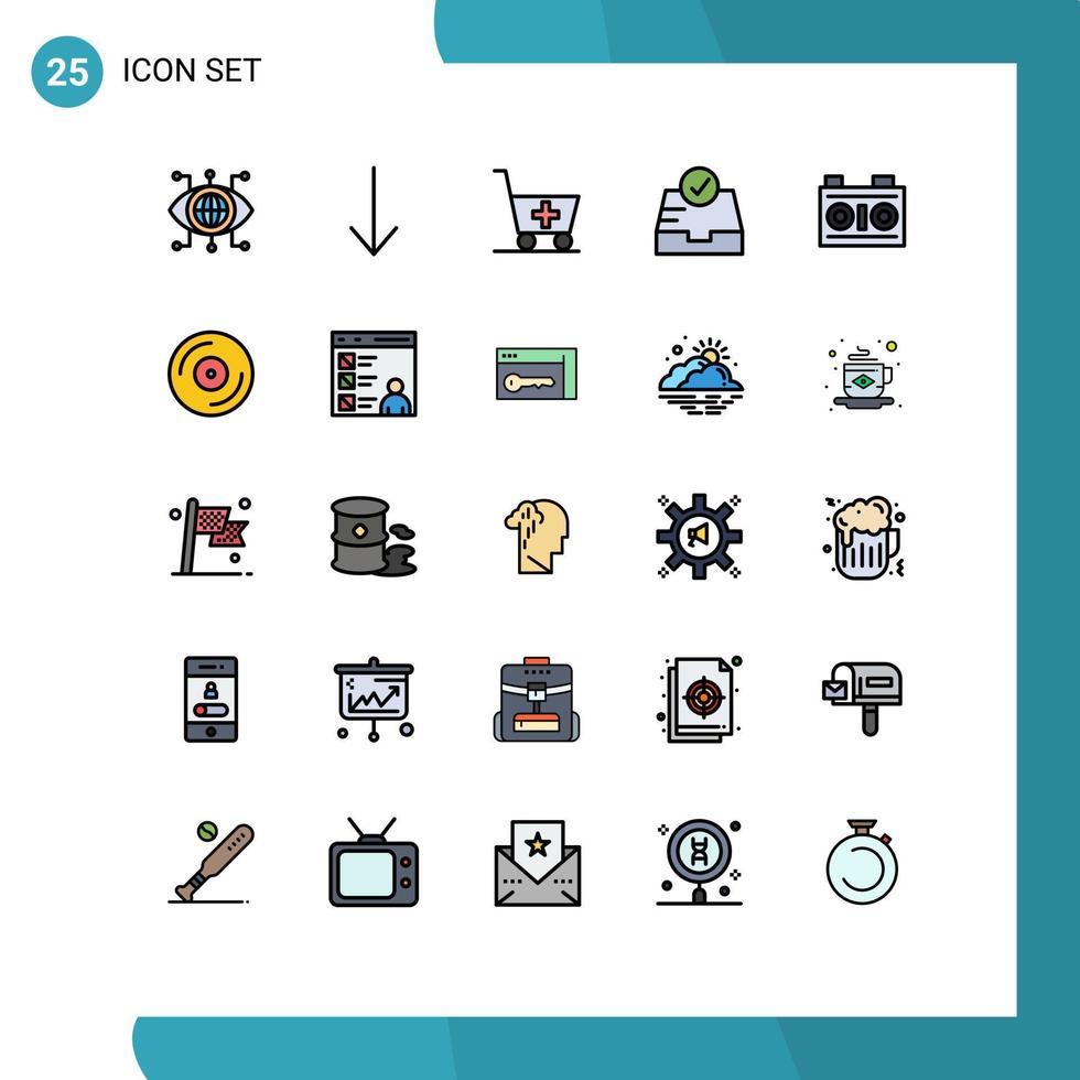 25 fylld linje platt Färg begrepp för webbplatser mobil och appar dvd fotografi medicin Foto kamera redigerbar vektor design element