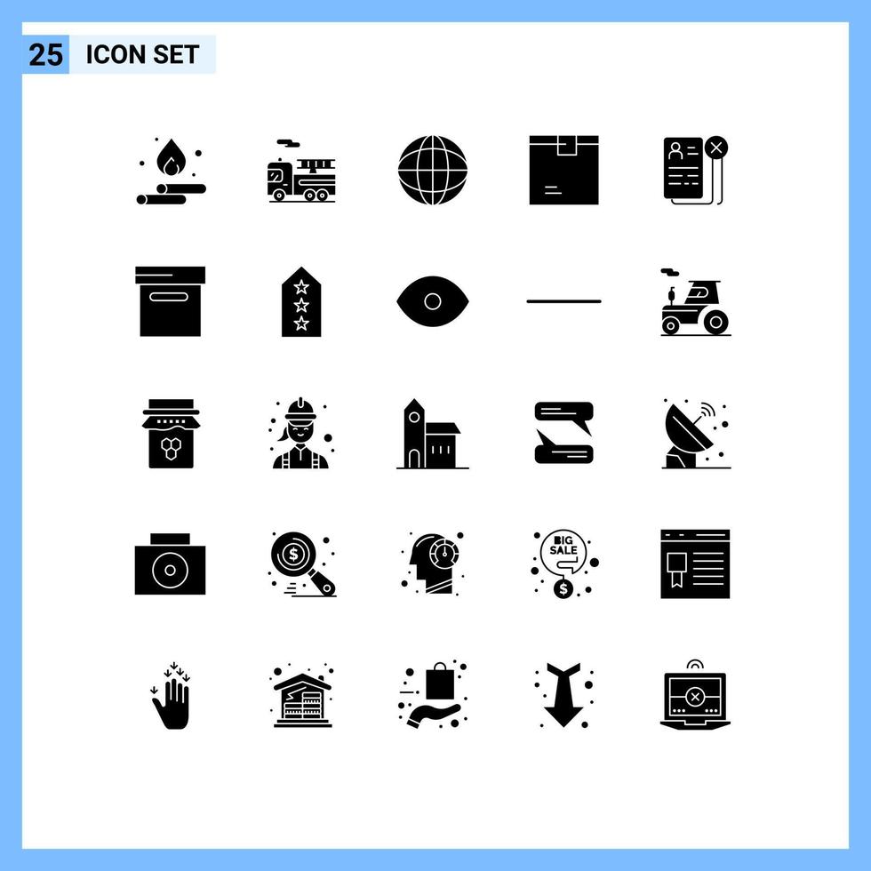 25 universelle solide Glyphen für Web- und mobile Anwendungen, Lebenslauf, Geschäftsfinanzierung, Versand von Waren, editierbare Vektordesign-Elemente vektor