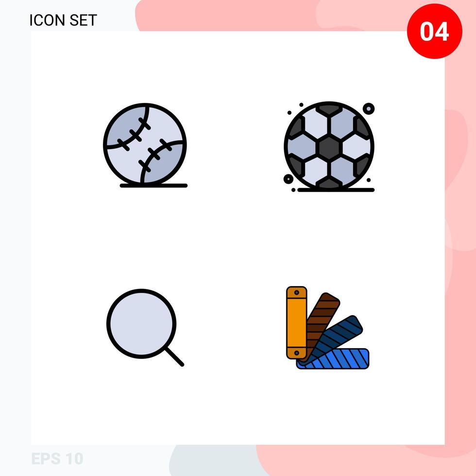 Satz von 4 kommerziellen Filledline-Flachfarbenpaket für Ballwerkzeug genähte Fußballfarbe editierbare Vektordesign-Elemente vektor