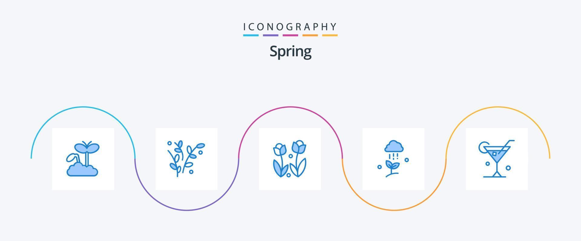 vår blå 5 ikon packa Inklusive regn. natur. flora. moln. vår vektor