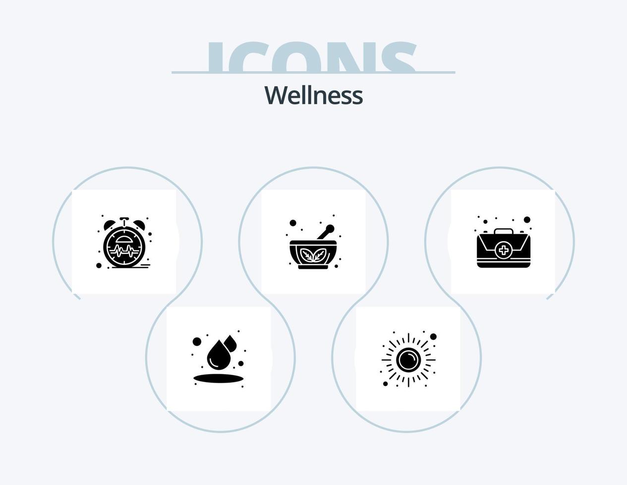 Wellness-Glyphen-Icon-Pack 5 Icon-Design. Notfall. Untertasse. schlagen. Kräuterschale. Schüssel vektor