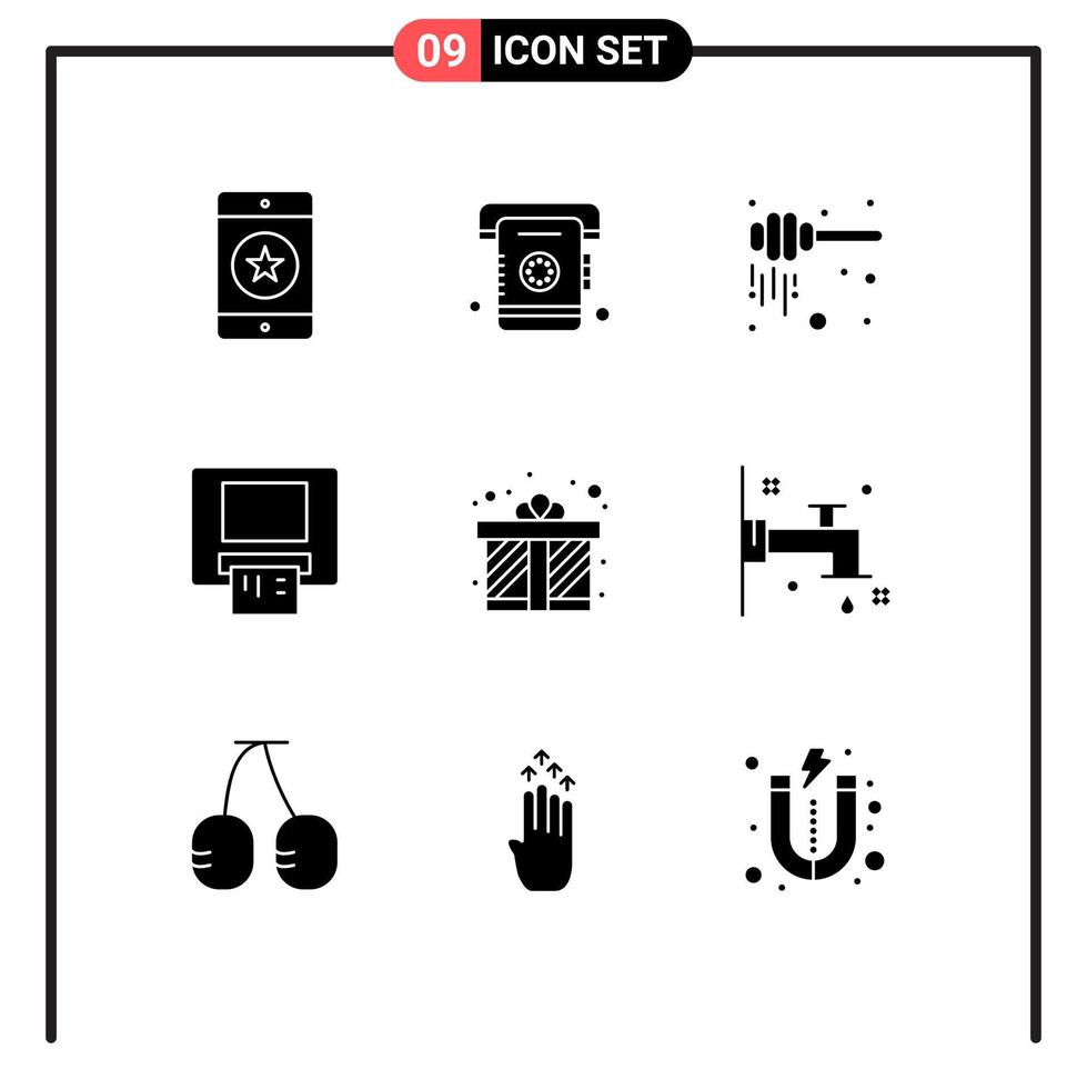 satz von 9 modernen ui-symbolen symbole zeichen für geschenkbox geldliste karte nektar editierbare vektordesignelemente vektor