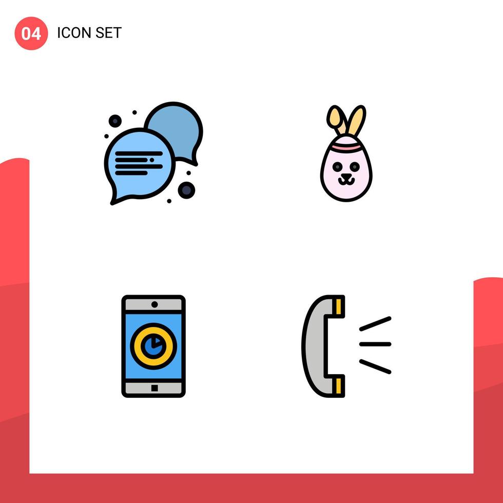 4 universelle Filledline-Flachfarben für Web- und mobile Anwendungen Kommunikationszeit Robbbit-Anwendungsaufruf bearbeitbare Vektordesign-Elemente vektor