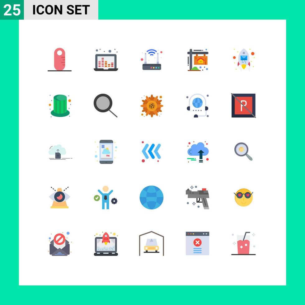 25 flaches Farbpaket der Benutzeroberfläche mit modernen Zeichen und Symbolen von SEO-Umschlagrouter-E-Mail-Home-editierbaren Vektordesignelementen vektor